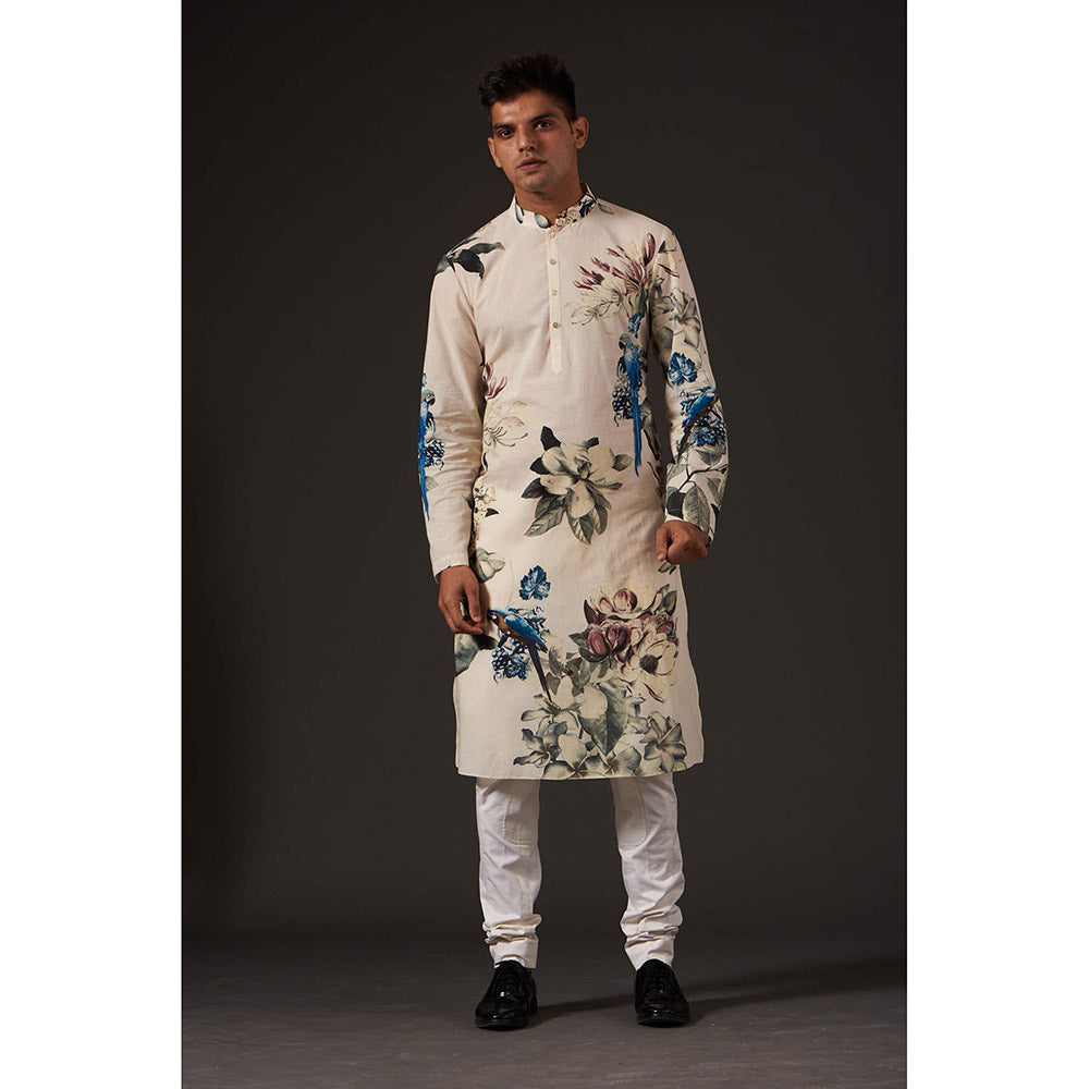 Rohit Bal Ivory Floral Digital Printed Kurta with Churidar (Set of 2)