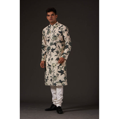 Rohit Bal Ivory Floral Digital Printed Kurta with Churidar (Set of 2)