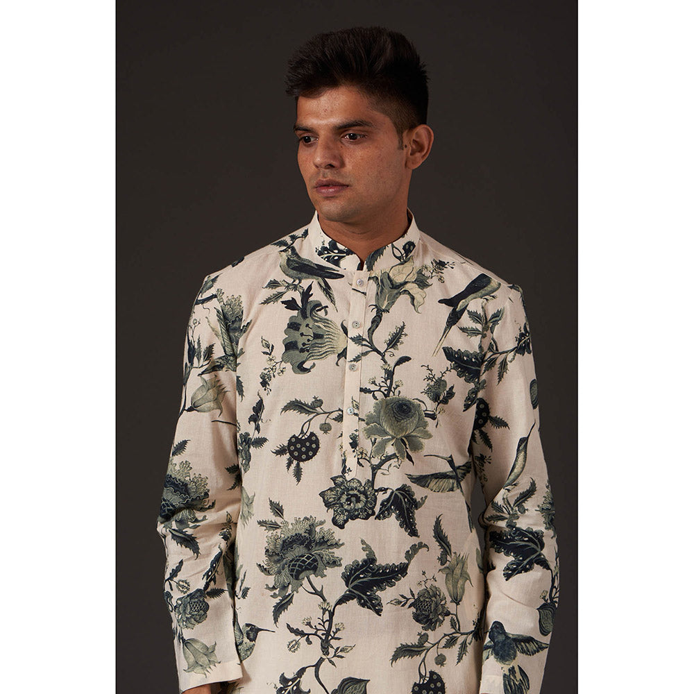 Rohit Bal Ivory Floral Digital Printed Kurta with Churidar (Set of 2)