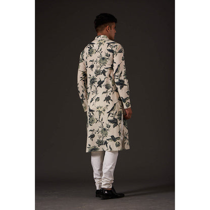Rohit Bal Ivory Floral Digital Printed Kurta with Churidar (Set of 2)