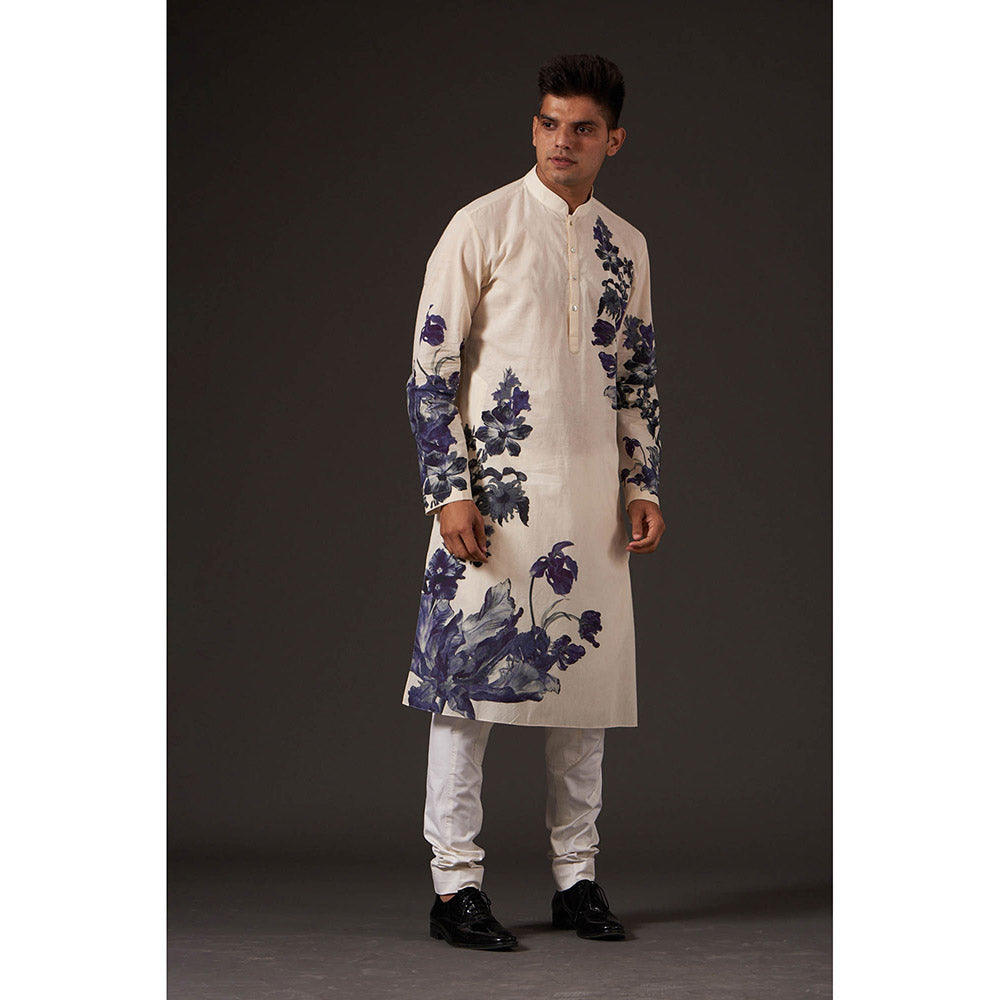 Rohit Bal Ivory Floral Digital Printed Kurta with Churidar (Set of 2)