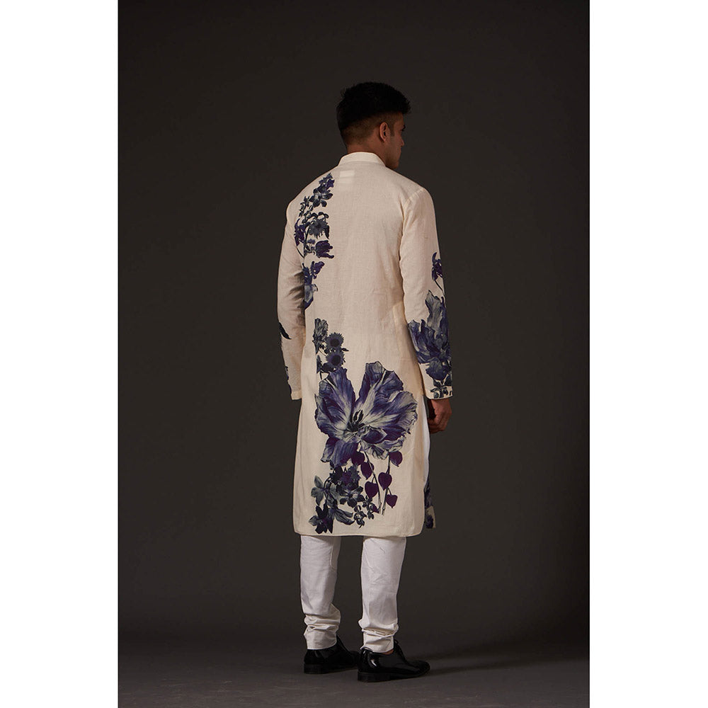 Rohit Bal Ivory Floral Digital Printed Kurta with Churidar (Set of 2)