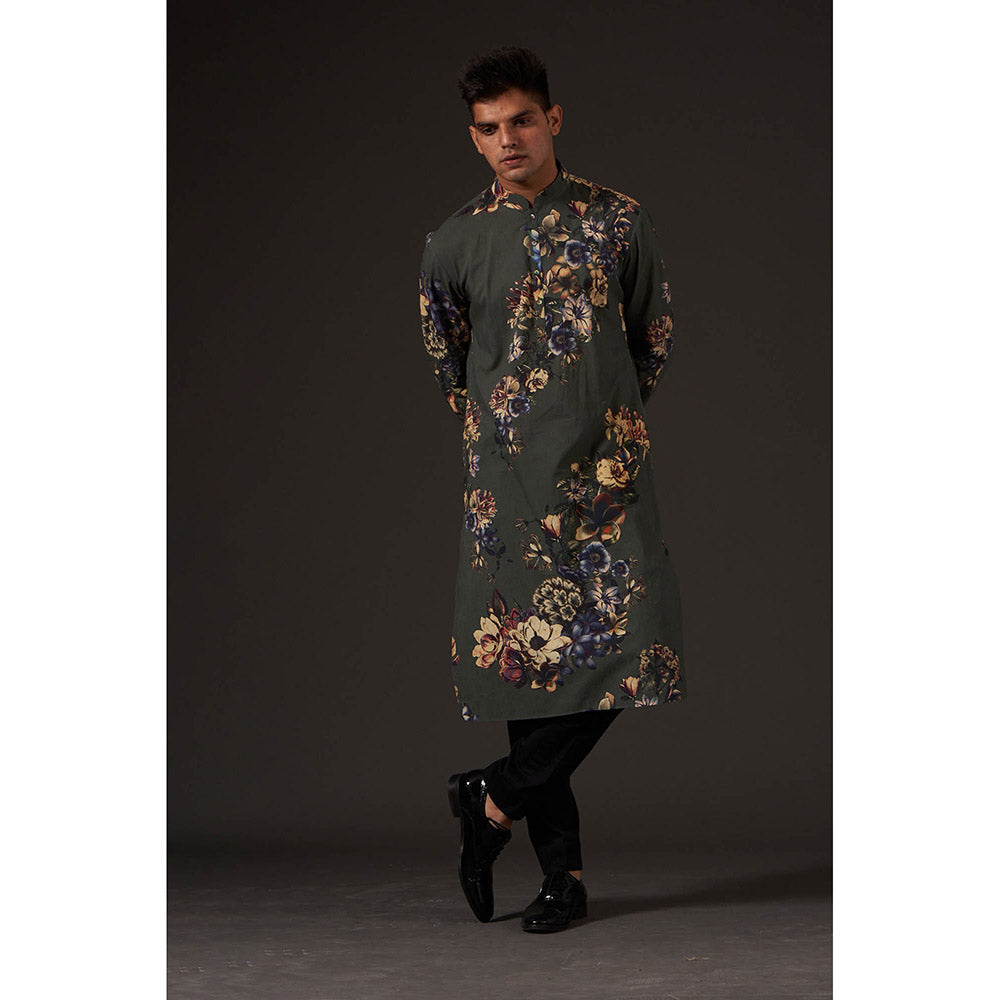 Rohit Bal Grey Floral Digital Printed Kurta with Pant (Set of 2)