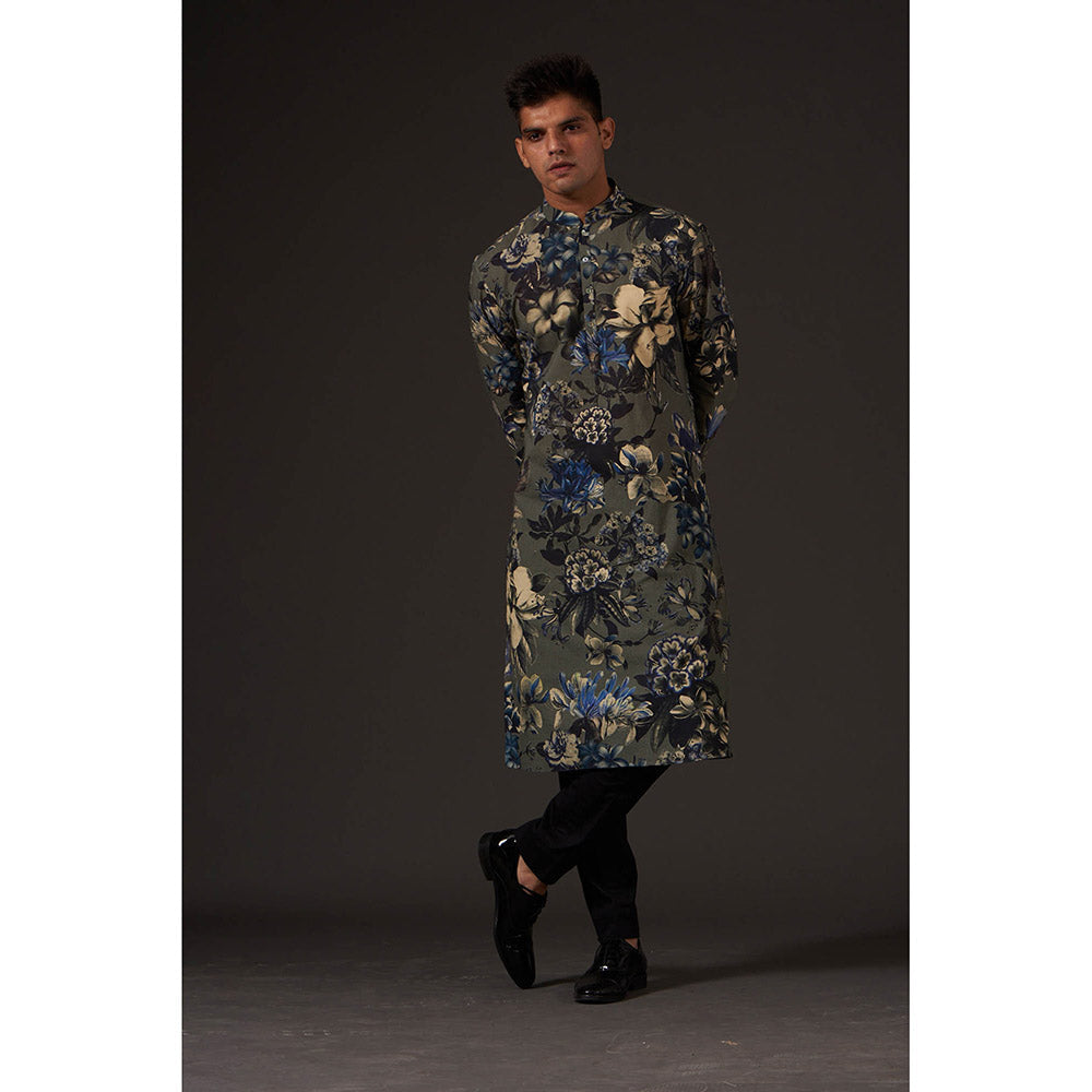 Rohit Bal Grey Floral Digital Printed Kurta with Pant (Set of 2)