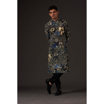 Rohit Bal Grey Floral Digital Printed Kurta with Pant (Set of 2)