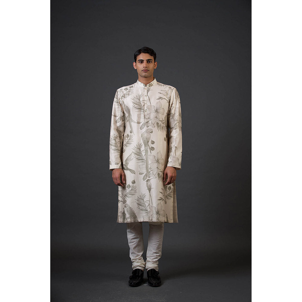 Rohit Bal Ivory Birds Digital Printed Kurta with Churidar (Set of 2)
