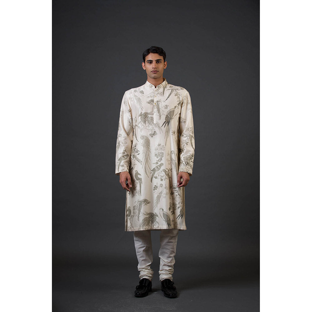 Rohit Bal Ivory Birds Digital Printed Kurta with Churidar (Set of 2)