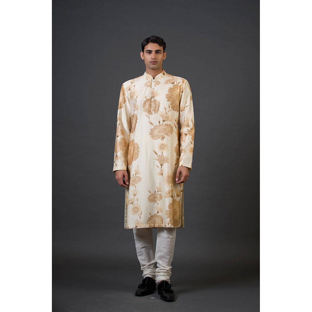 Rohit Bal Cream Floral Digital Printed Kurta with Churidar (Set of 2)