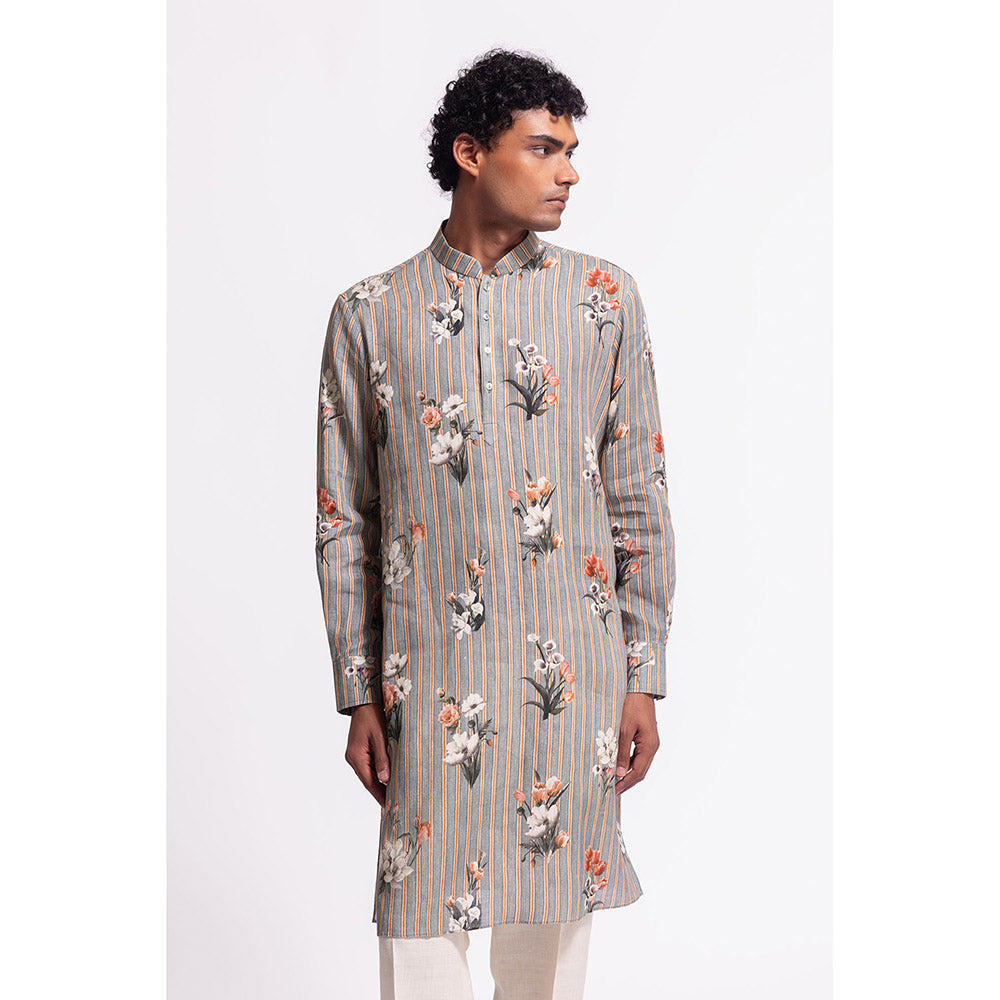 Rohit Bal Stripes Grey Kurta