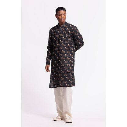 Rohit Bal Animal Print Black Kurta