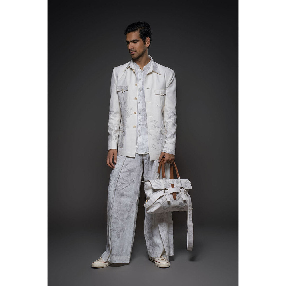 Rohit Bal Ivory Men Matka Silk Printed Jacket