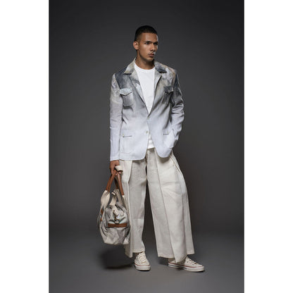 Rohit Bal Grey Men Linen Printed Blazer