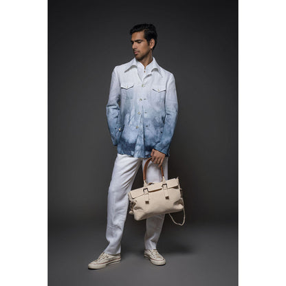 Rohit Bal Blue Men Linen Printed Blazer