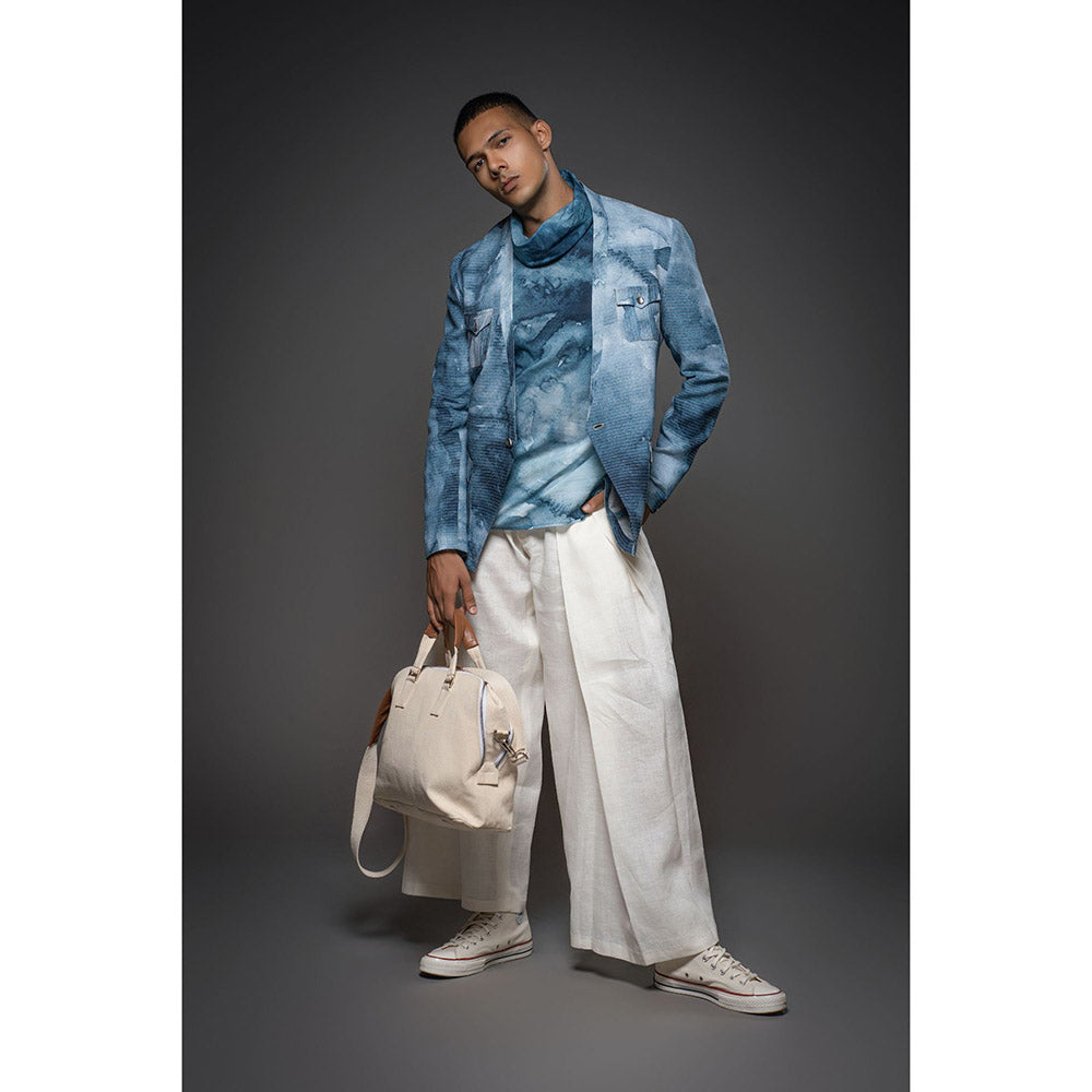 Rohit Bal Men Blue Matka Silk Printed Blazer