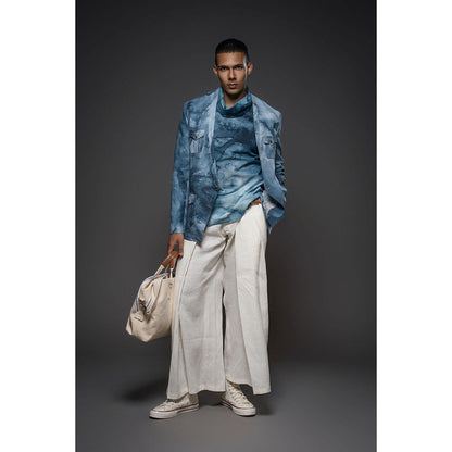 Rohit Bal Men Blue Matka Silk Printed Blazer