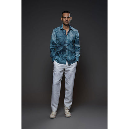 Rohit Bal Men Blue Heavy Voile Printed Shirt