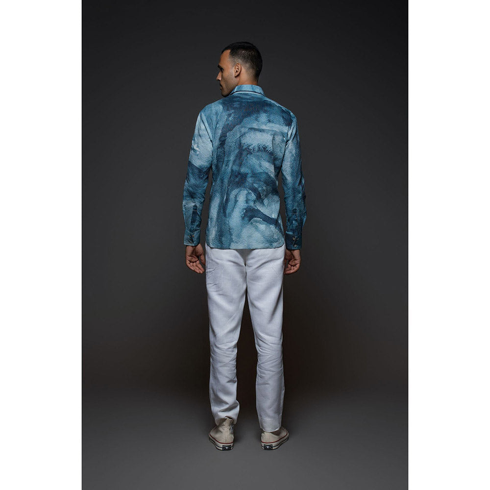 Rohit Bal Men Blue Heavy Voile Printed Shirt