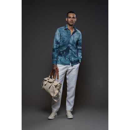 Rohit Bal Men Blue Heavy Voile Printed Shirt