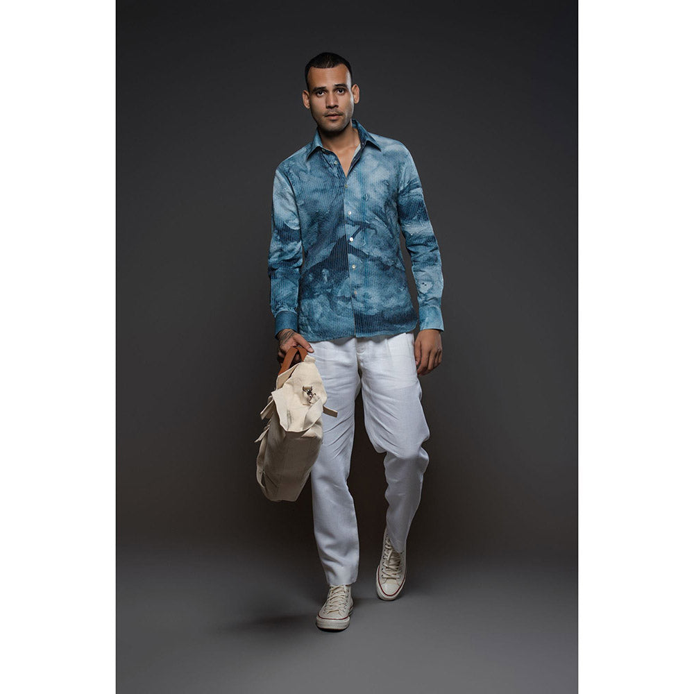 Rohit Bal Men Blue Heavy Voile Printed Shirt