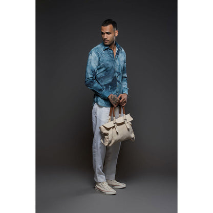 Rohit Bal Men Blue Heavy Voile Printed Shirt