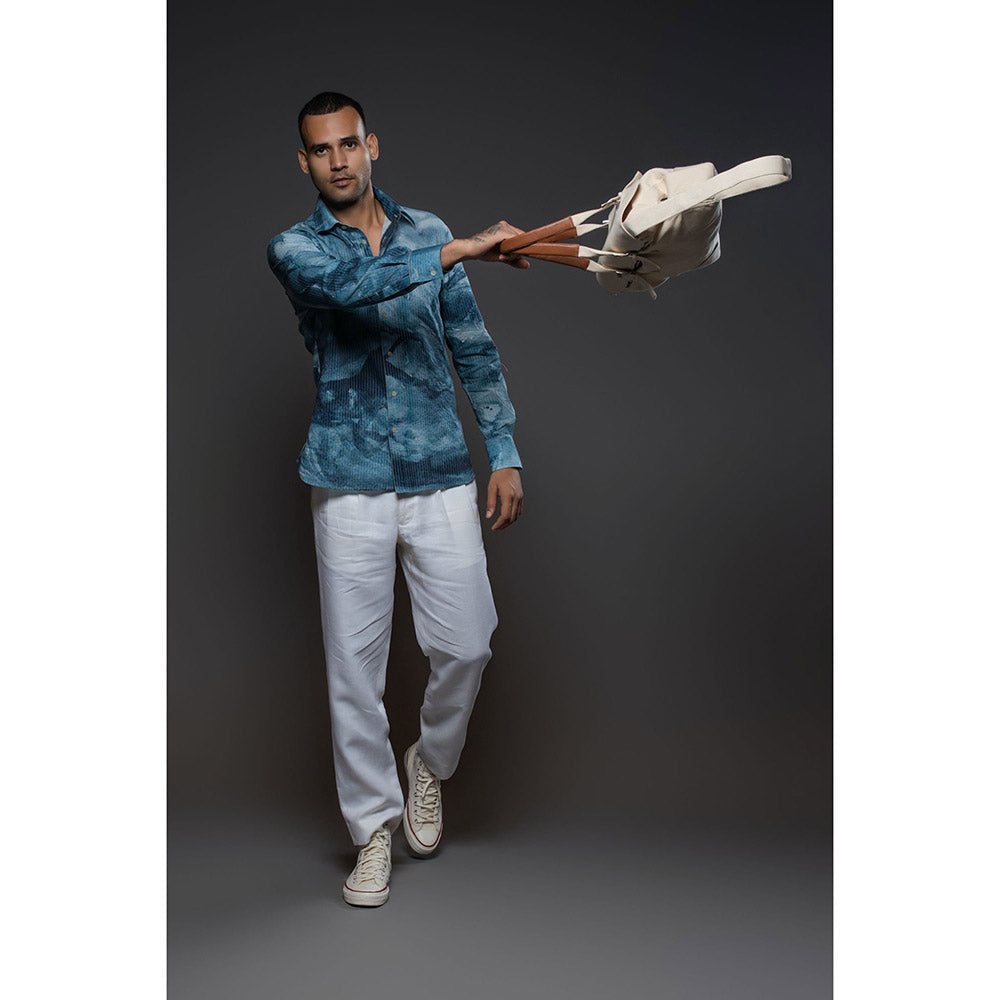 Rohit Bal Men Blue Heavy Voile Printed Shirt