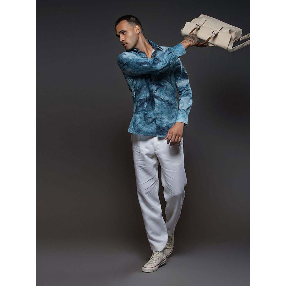 Rohit Bal Men Blue Heavy Voile Printed Shirt