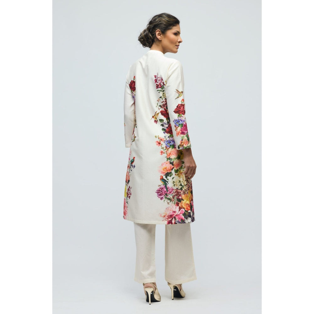 Rohit Bal Ivory Floral Printed Chanderi Kurta with Pant
