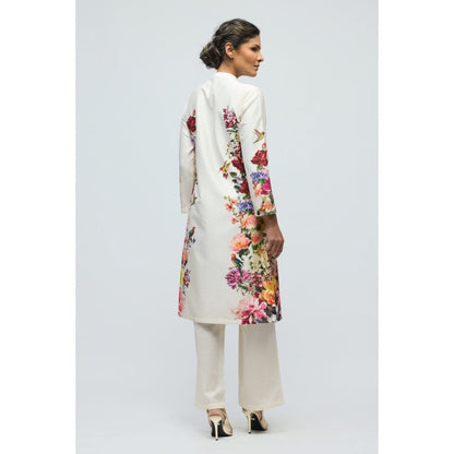 Rohit Bal Ivory Floral Printed Chanderi Kurta with Pant