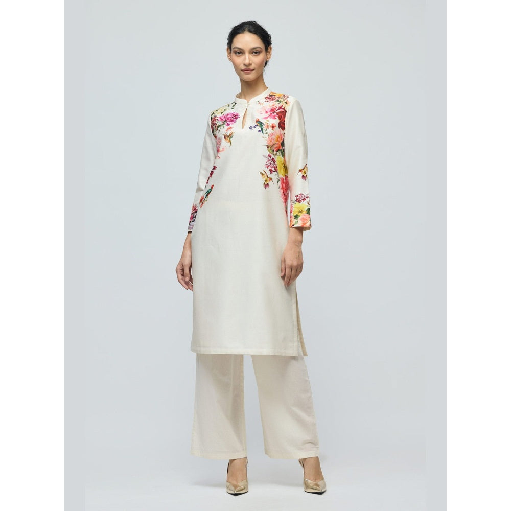 Rohit Bal Ivory Floral Printed Chanderi Kurta with Pant