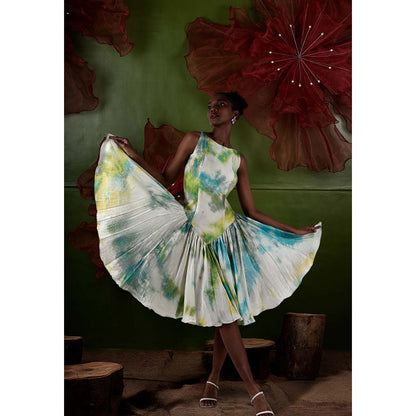 ROSA DAME Felina Hand - Dyed Cotton Silk Flared Dress With Adjustable Back - Multi-Color