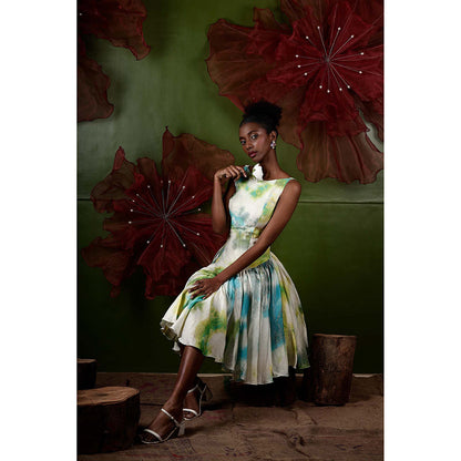 ROSA DAME Felina Hand - Dyed Cotton Silk Flared Dress With Adjustable Back - Multi-Color