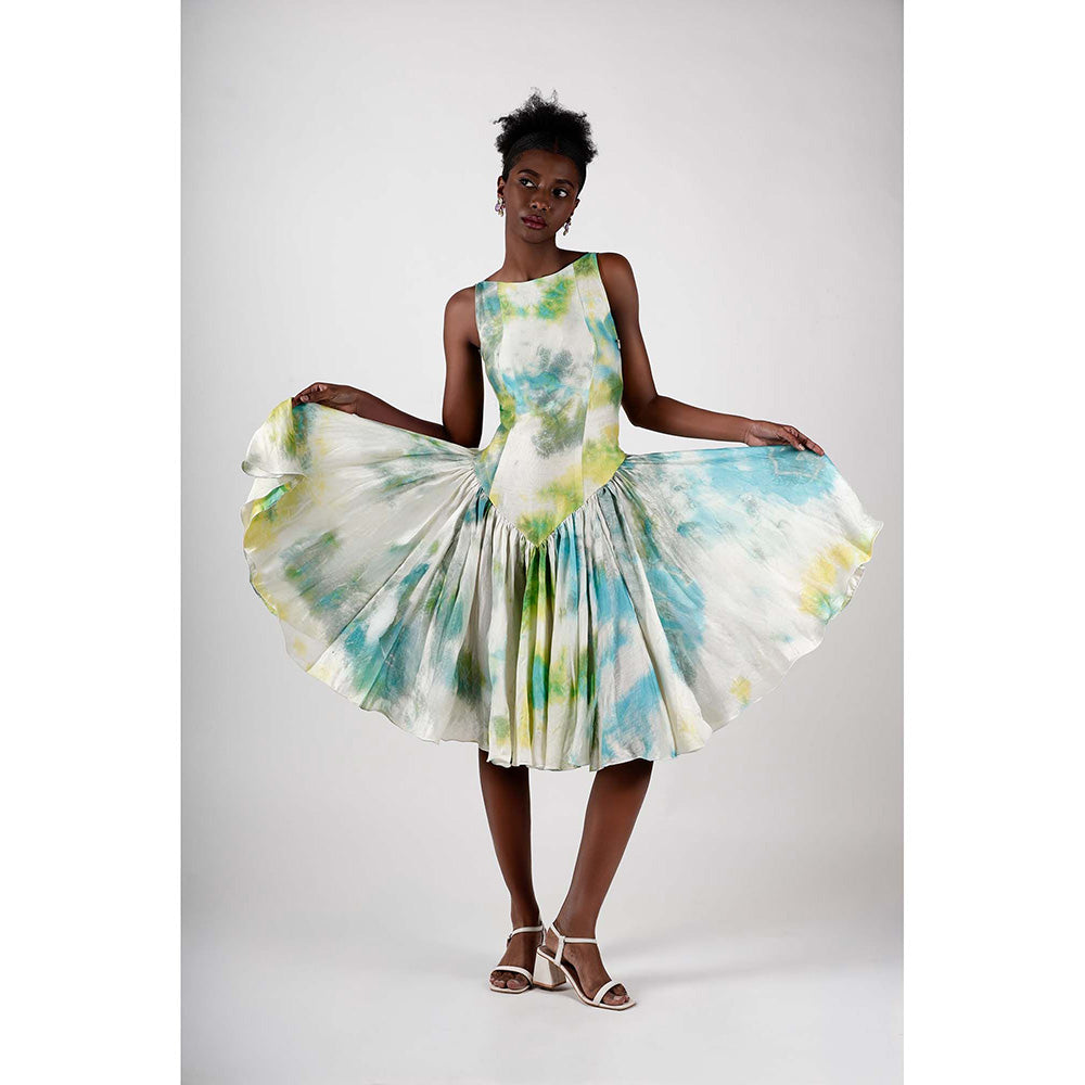 ROSA DAME Felina Hand - Dyed Cotton Silk Flared Dress With Adjustable Back - Multi-Color