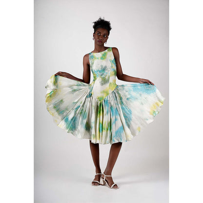 ROSA DAME Felina Hand - Dyed Cotton Silk Flared Dress With Adjustable Back - Multi-Color