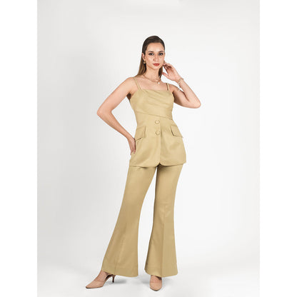 ROSA DAME Sand Beige Poly-Viscose Solid Square Top