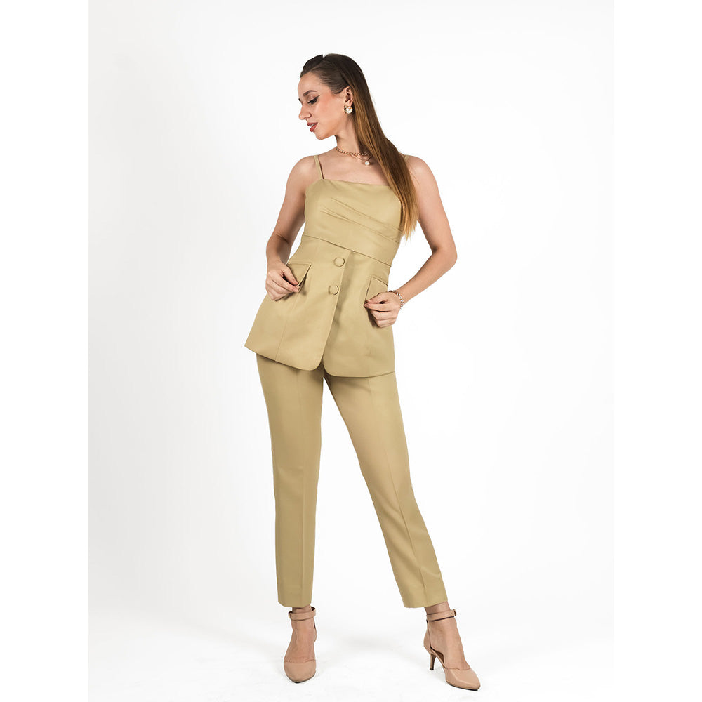 ROSA DAME Sand Beige Poly-Viscose Solid Square Top