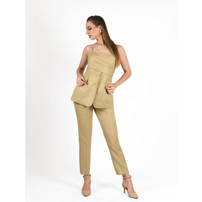 ROSA DAME Sand Beige Poly-Viscose Solid Square Top