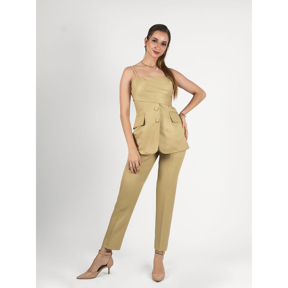 ROSA DAME Sand Beige Poly-Viscose Solid Square Top