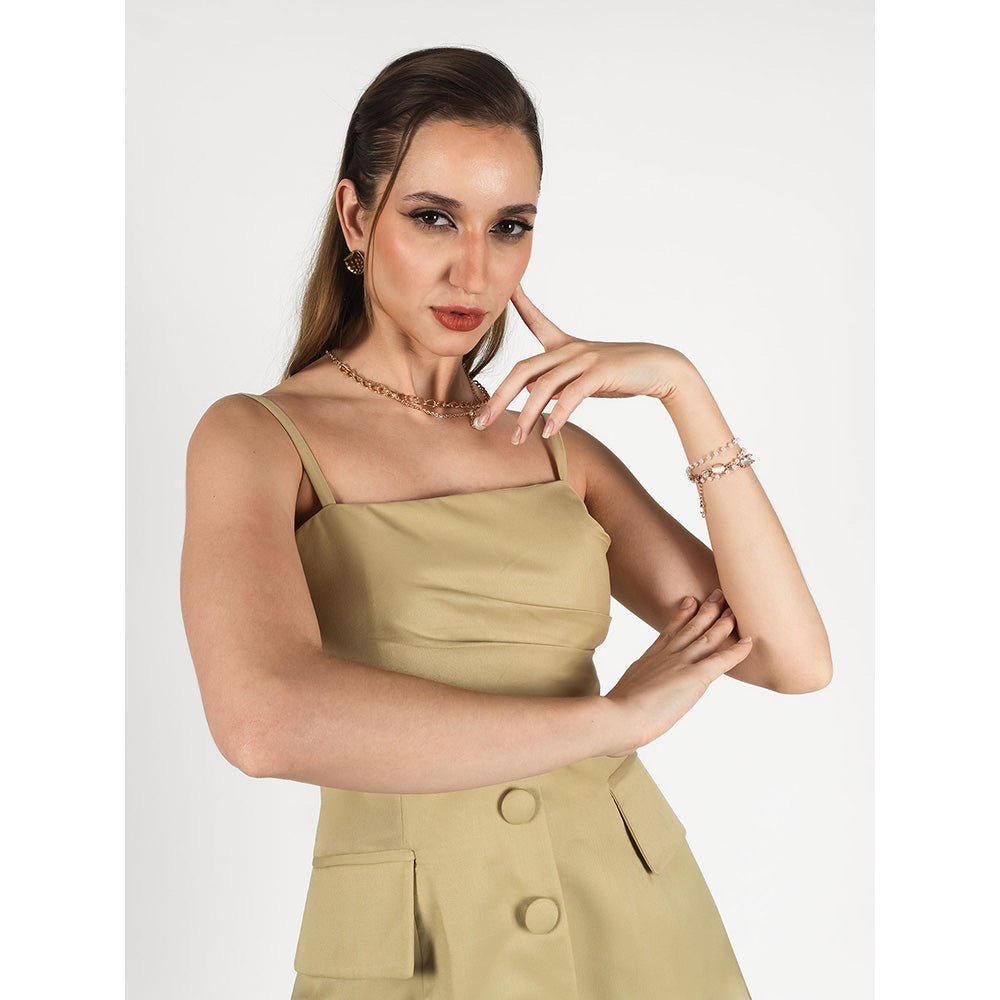 ROSA DAME Sand Beige Poly-Viscose Solid Square Top