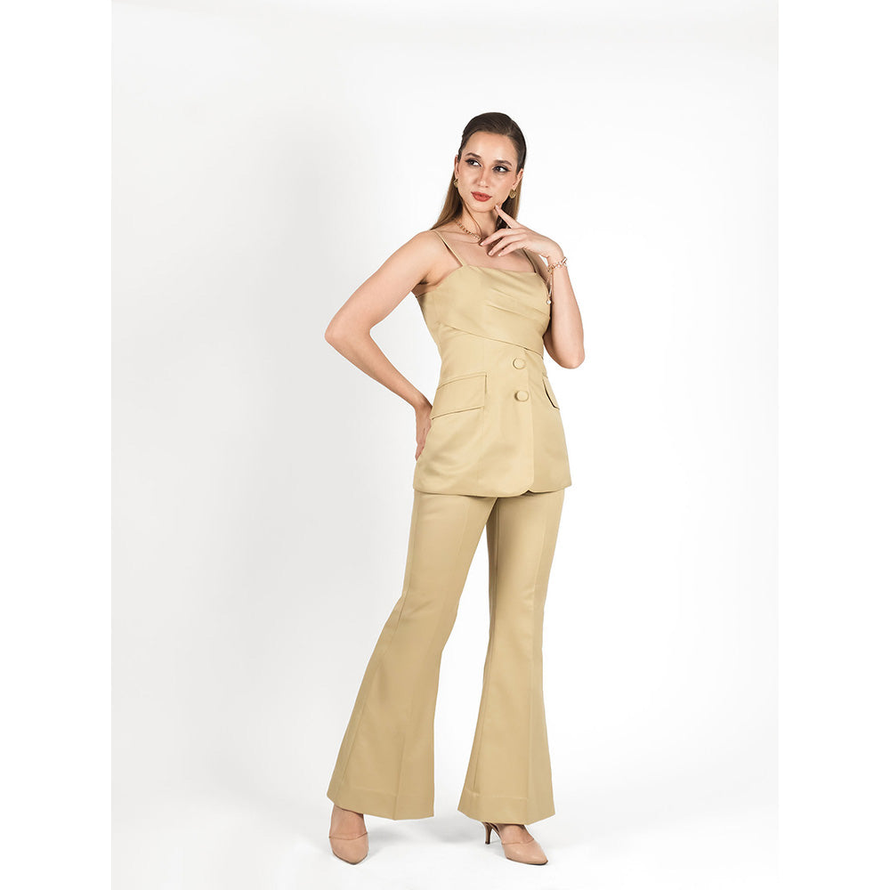 ROSA DAME Sand Beige Poly-Viscose Solid Square Top