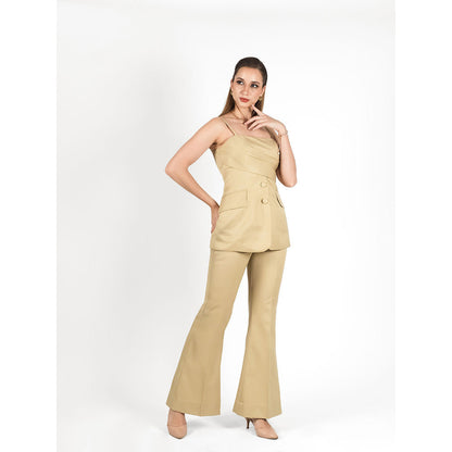 ROSA DAME Sand Beige Poly-Viscose Solid Square Top
