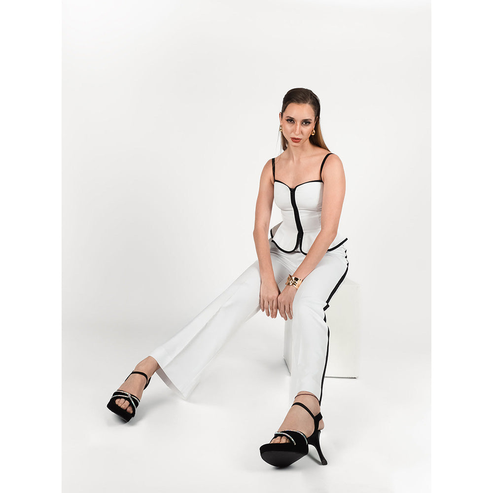 ROSA DAME White Poly-Viscose Peplum Zip Closure Corset Top