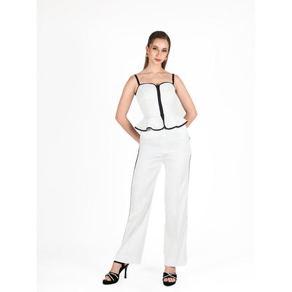 ROSA DAME White Poly-Viscose Peplum Zip Closure Corset Top