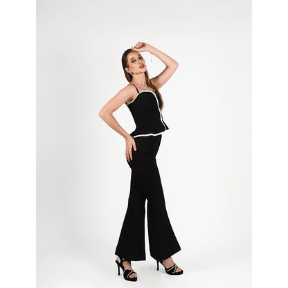 ROSA DAME Black Butter Crepe Peplum Zip Closure Corset Top