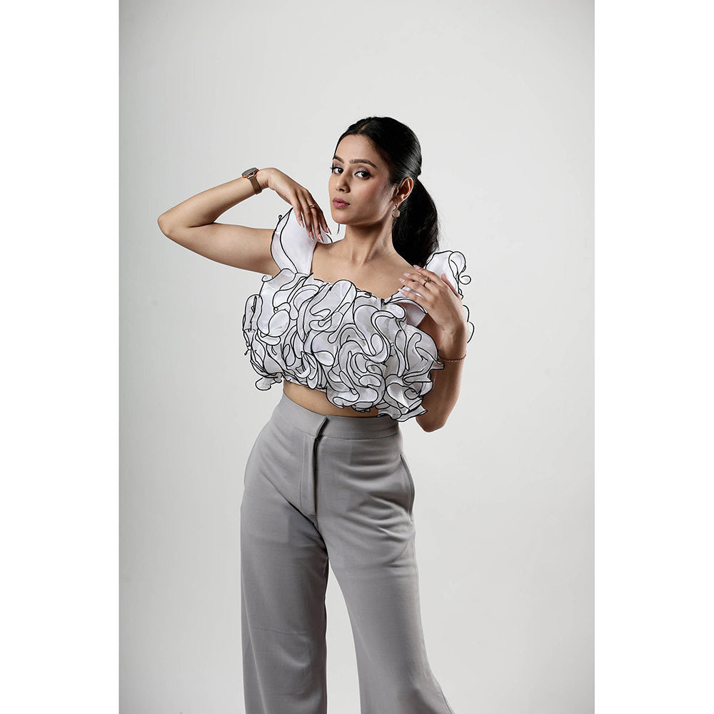 ROSA DAME White Organza Ruffle Crop Top