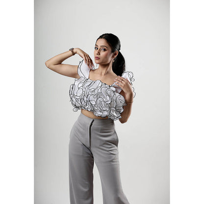 ROSA DAME White Organza Ruffle Crop Top