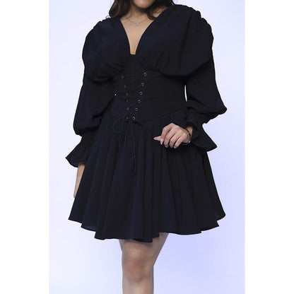 ROSA DAME Black Fiona Georgette Corset Dress