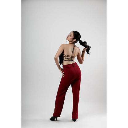 ROSA DAME Black Ruffled Tulle Backless Halter Top with Criss-Cross Tie Straps