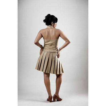 ROSA DAME Denira Beige Poly-Viscose Halter Vest Top with Lapel Detailing