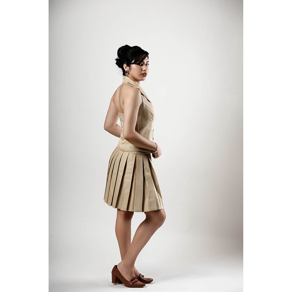 ROSA DAME Denira Beige Poly-Viscose Halter Vest Top with Lapel Detailing