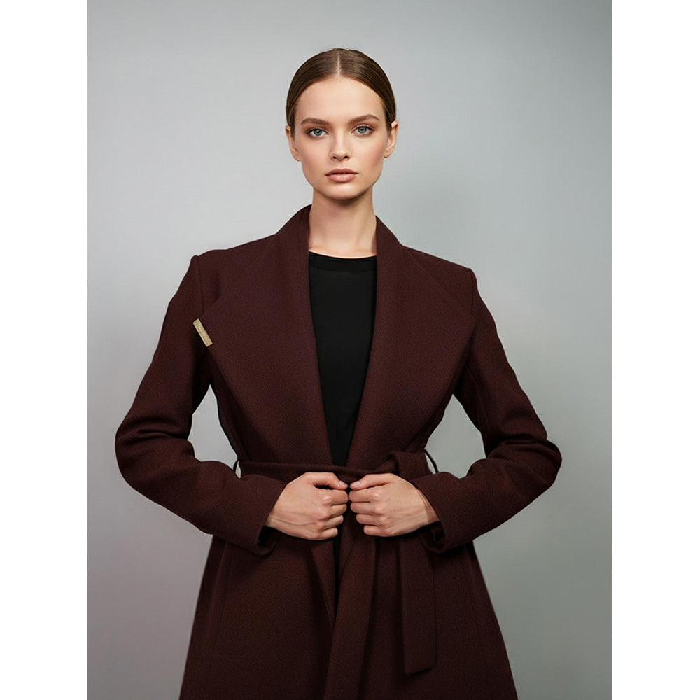ROSA DAME Power Wrap Mahogany It Girl Edition Wool Coat